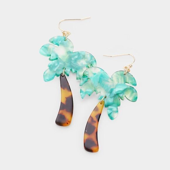 Palm Tree Celluloid Acetate Earrings - Picture 3 of 5